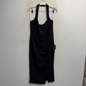 NWT Lulu's Black Square Neck Midi Dress Slit XXL Halter Formal